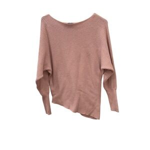 Express Pink Ribbed Asymmetrical Hem Batwing Sleeve Sweater Womens Small